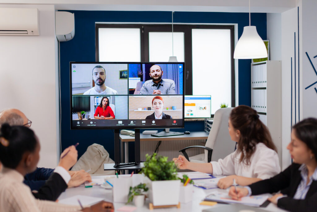 video conferencing in meeting room
