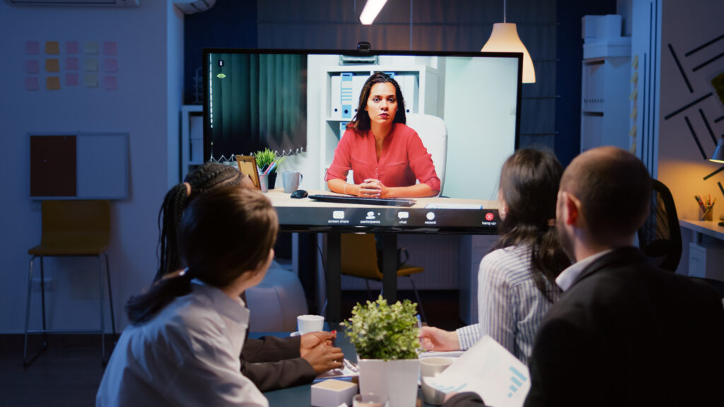 business people using smart web camera for virtual meeting